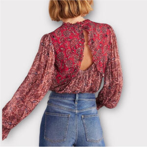Women's Boden Open Back Ruffle Detail Swing Top Blouse Paisley Size 6 Coquette
